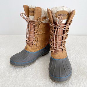 Khombu NWOT Women's Suede Snow Boots Knit Top Rubber Traction, Waterproof, 6